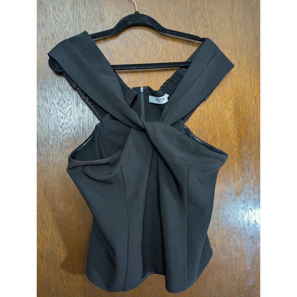 ASTR Black Formal Twist Off Shoulder Blouse Zipper Size L Neo-Minimalism